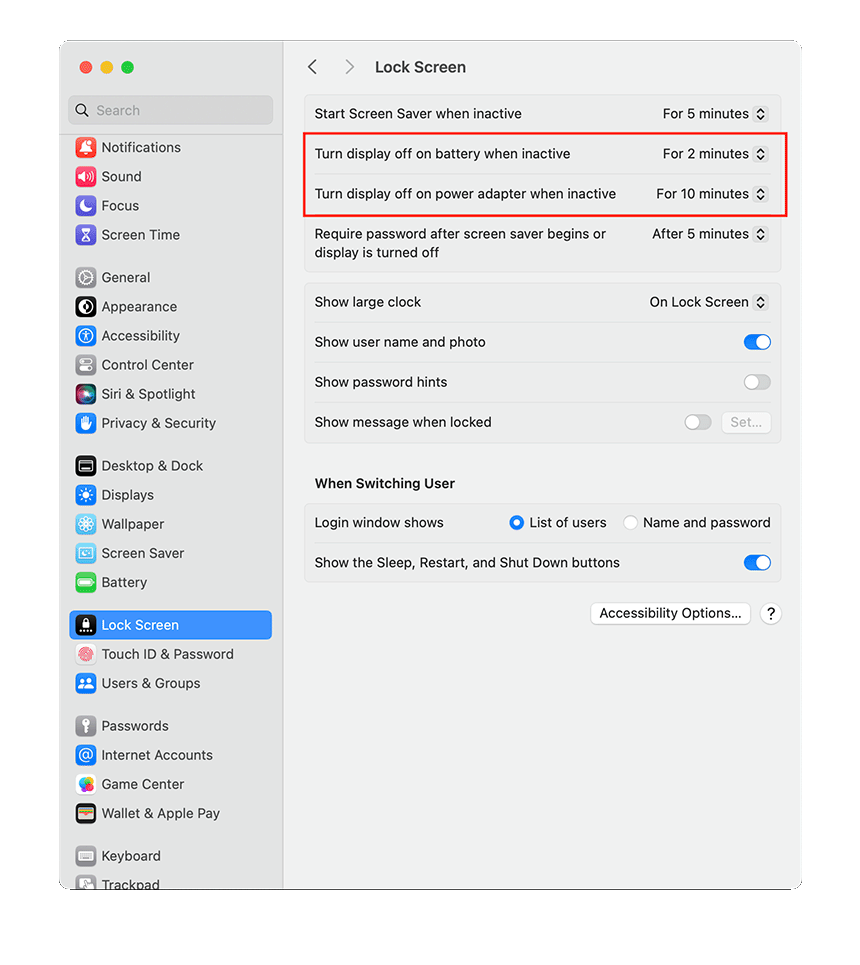How to disable auto off screen on mac