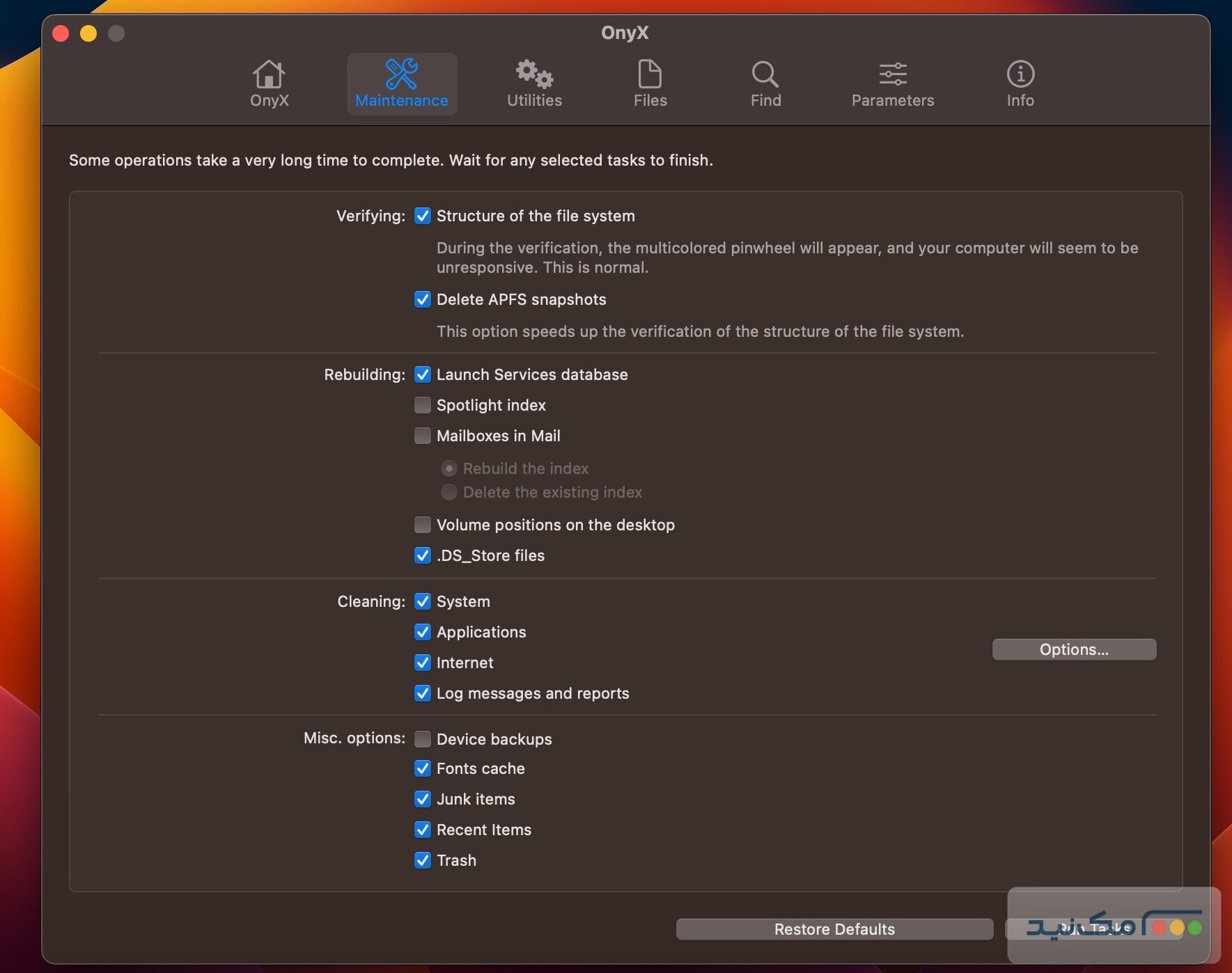 OnyX 4.3.1 for macOS Ventura 13.0 - اسکرین شات 1