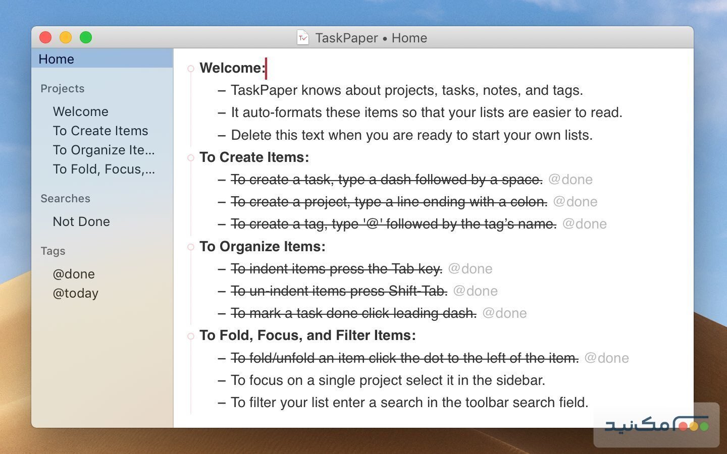 TaskPaper - اسکرین شات 1